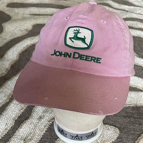 Pink and green John Deere hat (unisex) - Depop