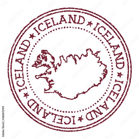 Iceland round rubber stamp with country map. Vintage red passport stamp ...