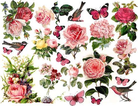 Items similar to Pink Flowers Collage Sheet - Digital Flowers ...