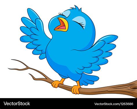 Blue bird cartoon singing Royalty Free Vector Image