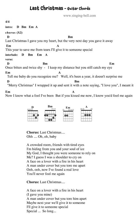 Last Christmas Guitar Chords Tabs Sheet Music Printable PDF