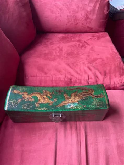 ANTIQUE CHINESE DRAGON box early 1900's wood Lacquer covered paper ...
