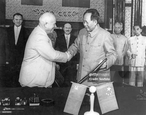 Nikita Khrushchev shaking hands with Mao Zedong after signing the... News Photo - Getty Images