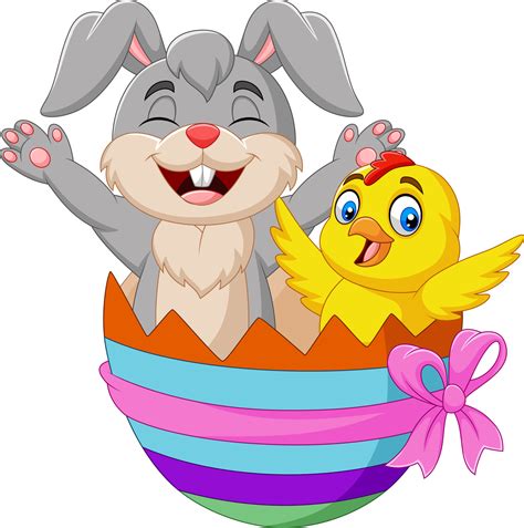 Cartoon rabbit and baby chick inside an Easter egg 8389892 Vector Art at Vecteezy