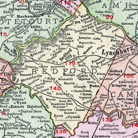 Bedford County, Virginia, Map, 1911, Rand McNally, Bedford City, Montvale, Big Island