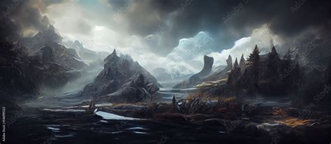 Concept art Norse and viking mythology, landscape Stock Illustration ...