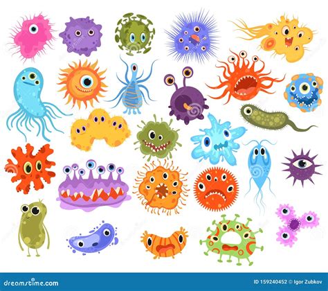 Set of Microbes. Collection of Cartoon Viruses. Vector Illustration of ...