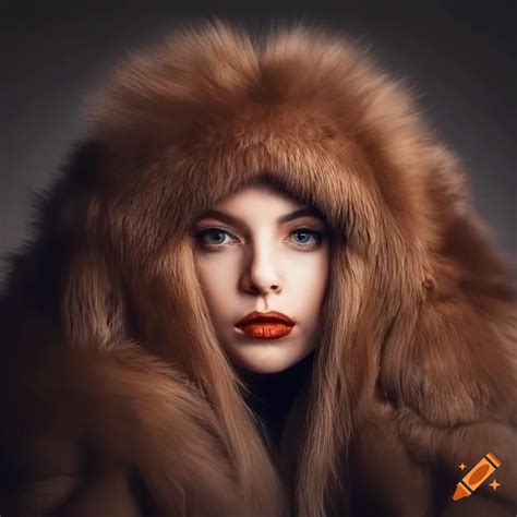 Fashionable woman wearing a fluffy fur coat and sleep mask on Craiyon