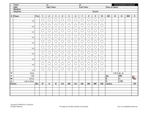 Baseball Scoresheet Template in excel | Templates at ...