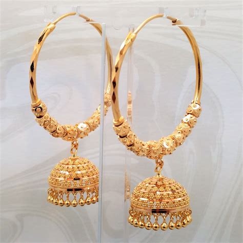 GOLDSHINE Genuine 22K Solid Yellow Gold Earrings Hoop Bali Chandelier ...