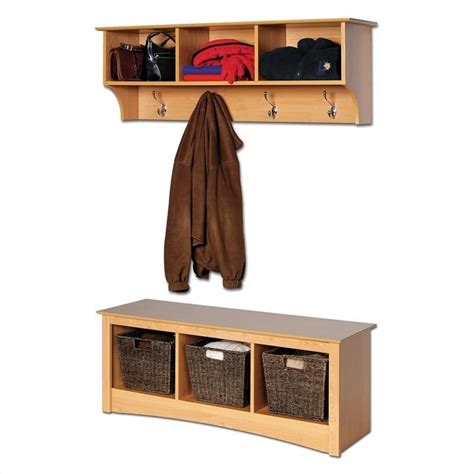 Prepac Sonoma Maple Cubbie Bench & Wall Coat Rack Set Hall Tree | eBay