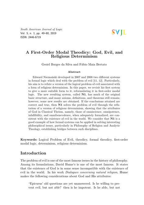 (PDF) A First-Order Modal Theodicy: God, Evil, and Religious Determinism