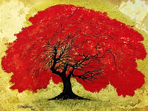 Original painting by L'Heureux of Japanese Maple Tree. Heavy gold leaf ...