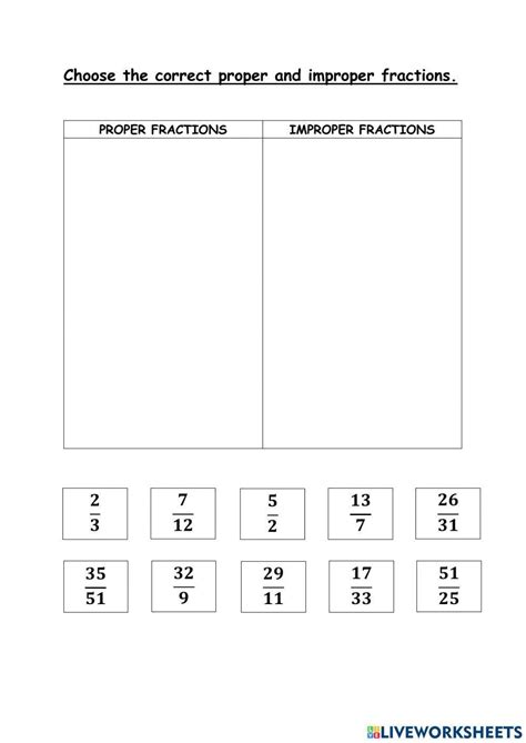 Comparing Proper and Improper Fractions to Twelfths (A) - Worksheets ...