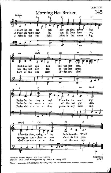 Morning Has Broken Digital Sheet Music Key of C Gaelic Melody 1988 - Etsy