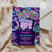 Retro Back To The 80s Neon Disco 40th Birthday Invitation | Zazzle