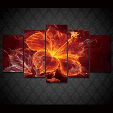 Fire Flower 1 – Abstract 5 Panel Canvas Art Wall Decor – Canvas Storm