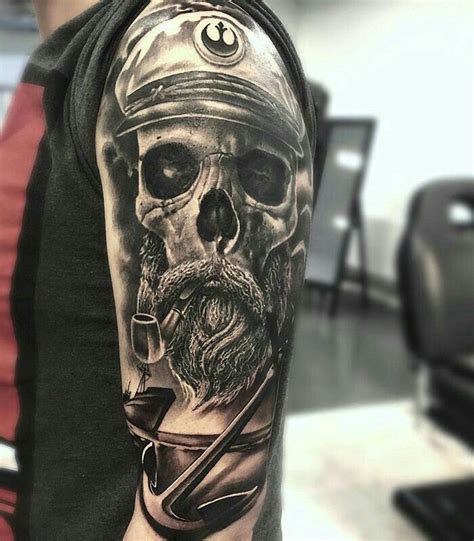 Tattoo | Pirate skull tattoos, Skull sleeve tattoos, Bearded skull tattoo