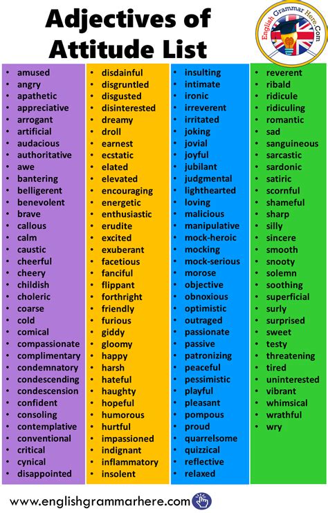 Adjectives of Attitude List | English words, Writing words, English vocabulary