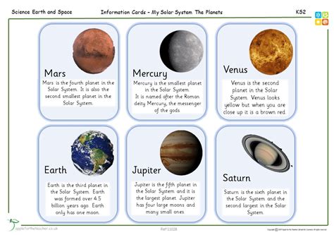 Solar System Planets Information Cards | Apple For The Teacher Ltd