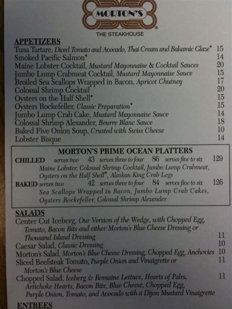 Morton's - the Steakhouse Menu - Urbanspoon/Zomato