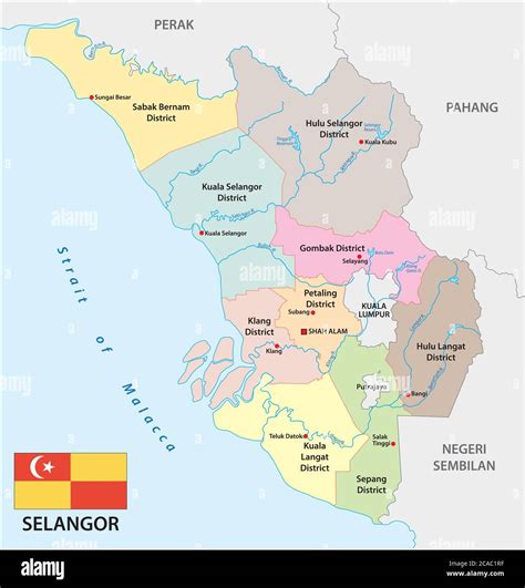 administrative vector map of the malay state of selangor with flag ...