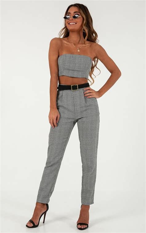 Bad And Boujee Two Piece Set In Black Houndstooth | Showpo in 2020 ...