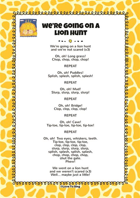 We're Going on a Lion Hunt Song | FREE Video Song & Lyrics | Preschool songs, Songs for toddlers ...