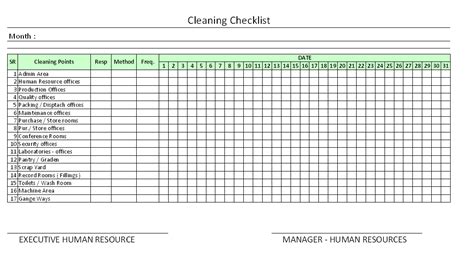 Cleaning Checklist Template Excel Free Download