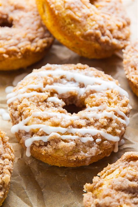 Coffee Cake Donuts with Vanilla Glaze - Baker by Nature