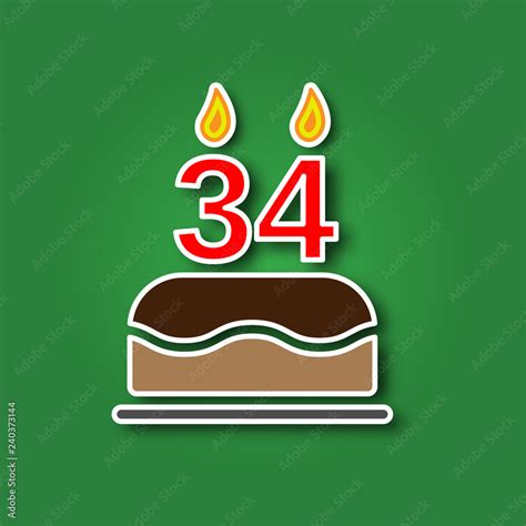 Birthday cake with a candle in the form of a number 34, in the form of ...