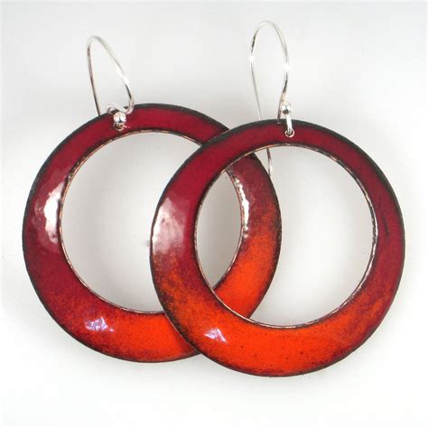 Red Enamel Hoop Earrings. $38.00, via Etsy. | Hoop earrings, Earrings, Fun accessory