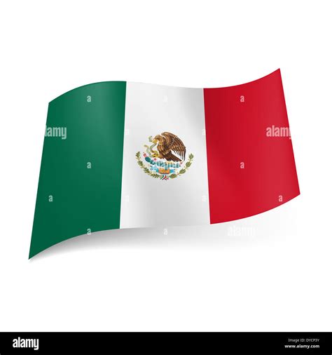 National flag of Mexico: green, white and red vertical stripes with ...