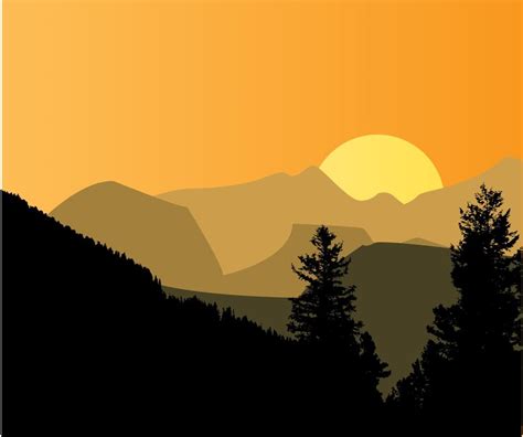 Premium Vector | A sunset with a mountain silhouette in the background.