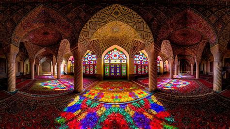 HD wallpaper: stained glass, reflection, Iran, mosque, colorful, Nasir ...