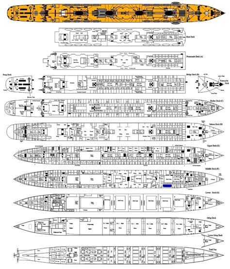 RMS Titanic - Page Three, her full Deck Plan Boat Building Plans, Boat Plans, Rms Titanic, Rms ...