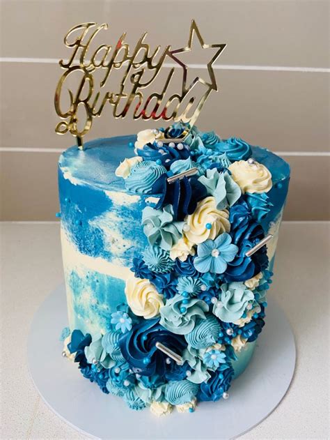 Blue and White Birthday Cake | Happy Birthday