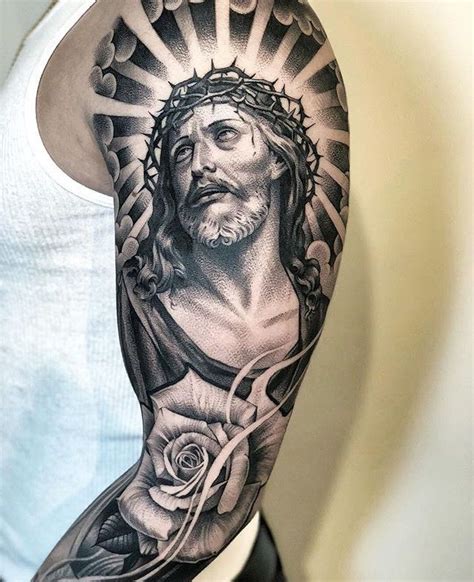 idea’s for sleeve. | Jesus tattoo, Jesus tattoo sleeve, Jesus tattoo design