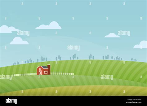 Vector illustration of rural farm landscape background Stock Photo - Alamy