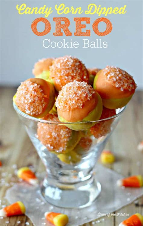 Candy Corn Dipped OREO Cookie Balls - Belle of the Kitchen