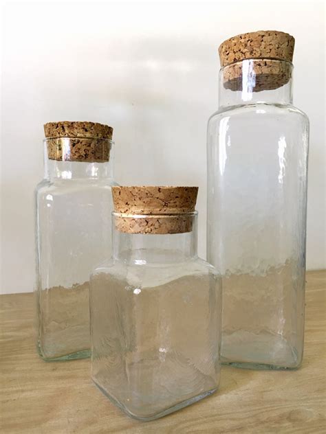 Square Glass Apothecary Jar with Cork Lid - Multiple Selections