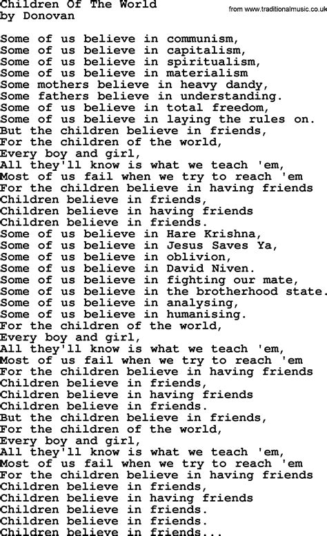 Donovan Leitch song - Children Of The World lyrics