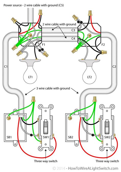 Two lights between 3 way switches with the power feed via one of the lights | Details of ...