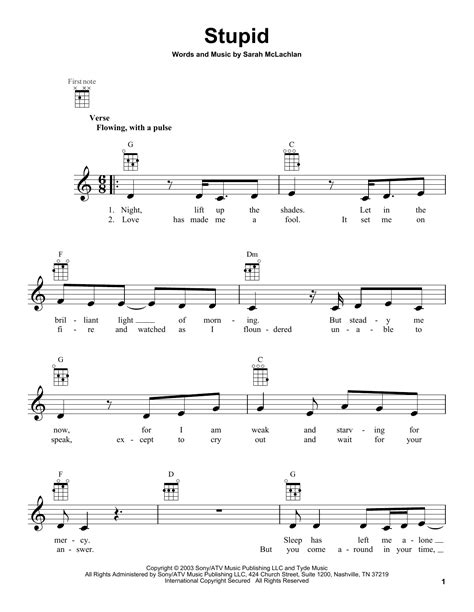 Stupid by Sarah McLachlan Sheet Music for Ukulele at Sheet Music Direct