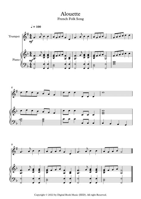 Alouette - French Folk Song (Trumpet + Piano) - Trumpet Solo - Digital ...