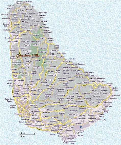 Detailed road map of Barbados with cities | Barbados | North America ...