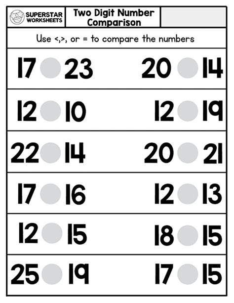 Kindergarten Comparing Numbers Worksheets - Superstar Worksheets