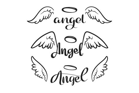 Doodle flying angel wings with halo. Sketch angelic wings. F