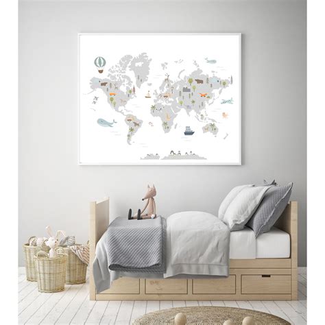 Nursery World Map Print Kids World Map Art Printable World - Etsy