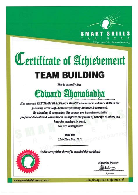 Certificate of Achievement Team Building